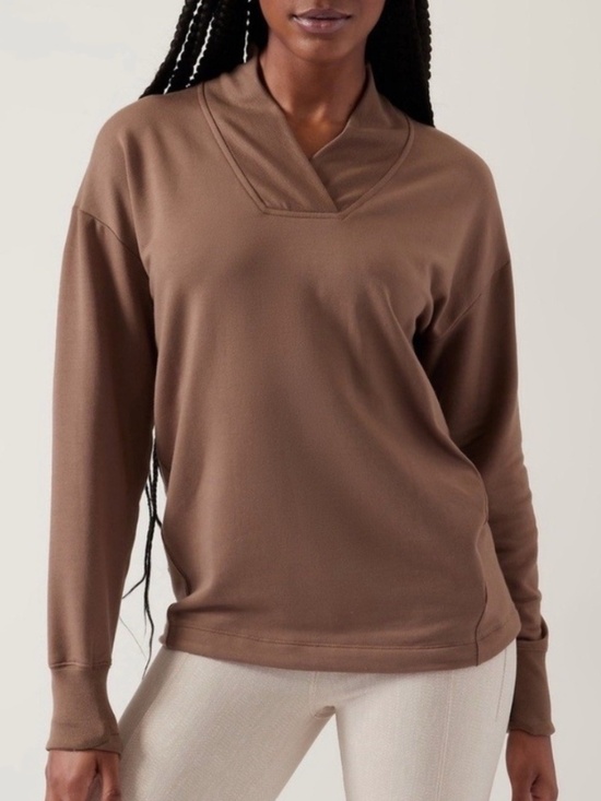 Athleta Tops - ATHLETA Clarity V-Neck Sweatshirt, Rustic Brown, Relaxed Comfort Fit, Size L